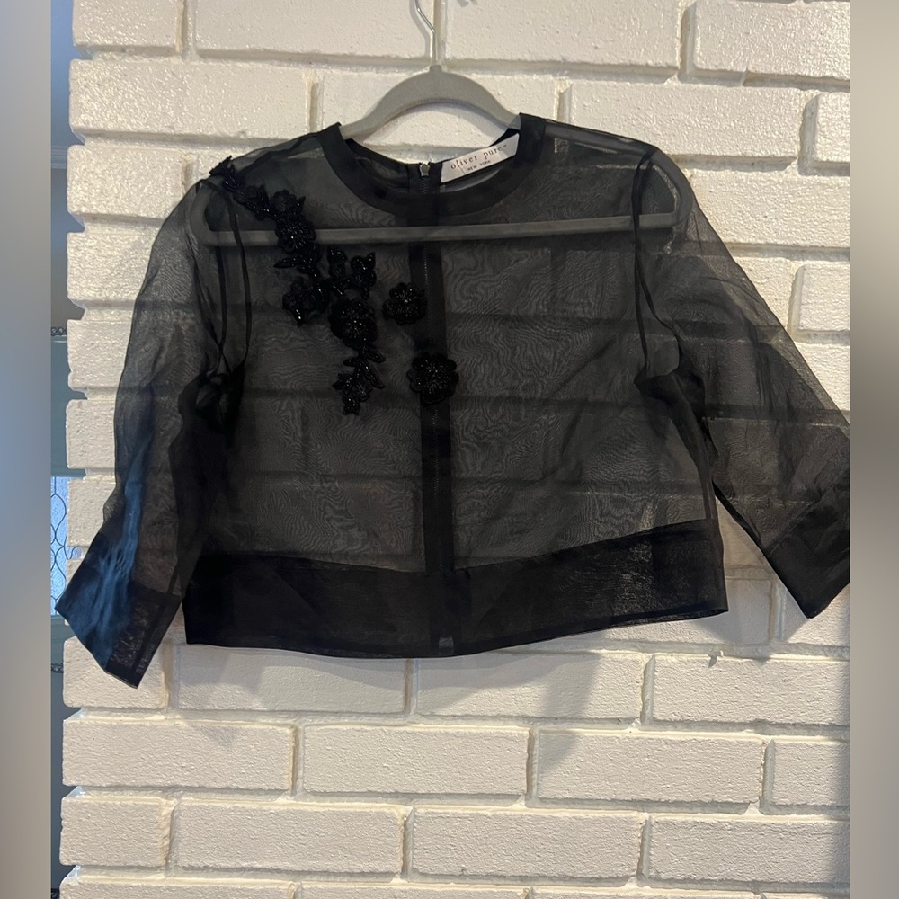 Black Sheer Beaded Embellished Crop Top size M